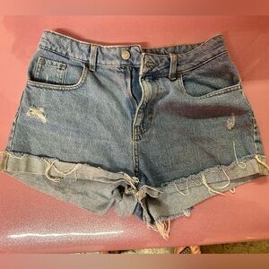 PacSun Light Blue Frayed High-Rise Denim Shorts